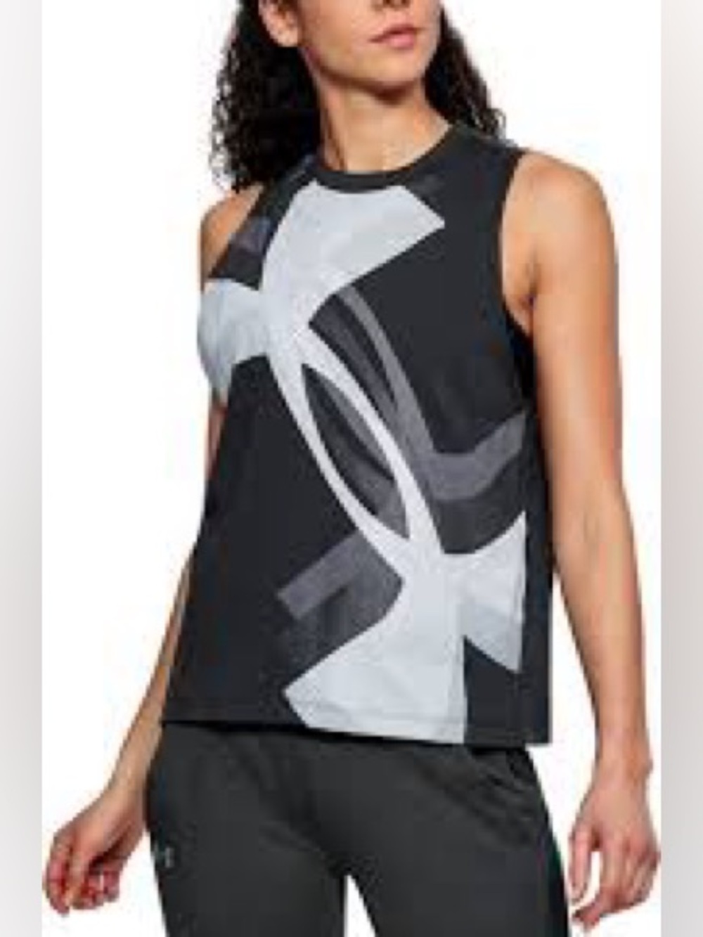 Under Armour Muscle Tank Overlay Logo BLACK GREY GRAPHICS TUNIC SIZE LARGE
